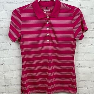Nike Pro Tour Performance Golf Short Sleeve Striped Polo Shirt Pink/White Small